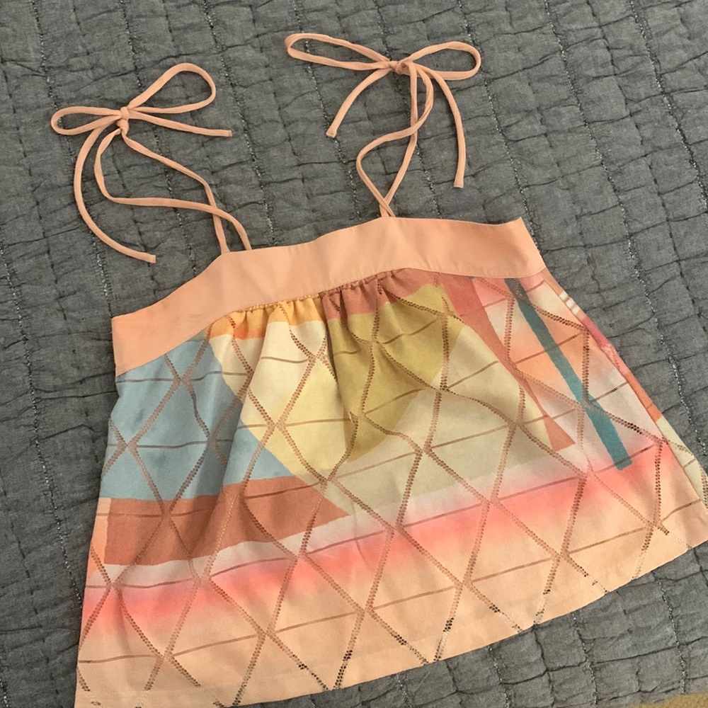 Aekim +Kin Summer Bronze Silk Crop Tie Shoulder Tank